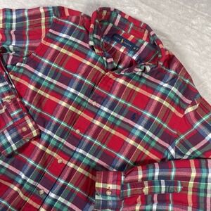 Ralph‎ Lauren Christmas Red Plaid Lightweight Flannel Men's Medium Cottagecore